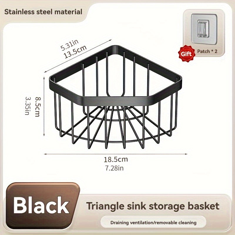 Stainless Steel Kitchen Sink Corner Storage Basket, Bathroom Suction Cup Storage Rack, Vegetable Washing Tray, Drain Rack