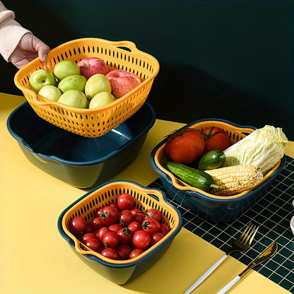 6pcs Kitchen Strainer Double Drain Basket Colander Plastic Dishwashing Bowl Fruit And Vegetable Dishwashing Basket Restaurant Kitchen Special.