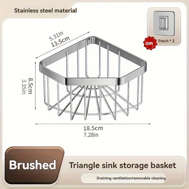 Stainless Steel Kitchen Sink Corner Storage Basket, Bathroom Suction Cup Storage Rack, Vegetable Washing Tray, Drain Rack