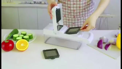 1 Set, 15-in-1 Premium Stainless Steel Vegetable Chopper - Multifunctional Fruit Slicer, Food Grater, Onion Mincer, Potato Shredder with 7 Square Blades, Draining Basket, and Manual Operation for Efficient Kitchen Tasks