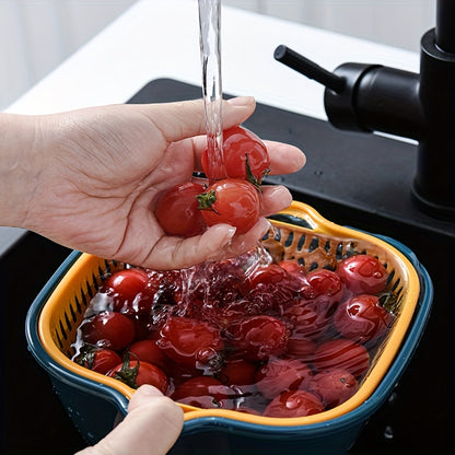 6pcs Kitchen Strainer Double Drain Basket Colander Plastic Dishwashing Bowl Fruit And Vegetable Dishwashing Basket Restaurant Kitchen Special.