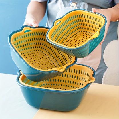 6pcs Kitchen Strainer Double Drain Basket Colander Plastic Dishwashing Bowl Fruit And Vegetable Dishwashing Basket Restaurant Kitchen Special.