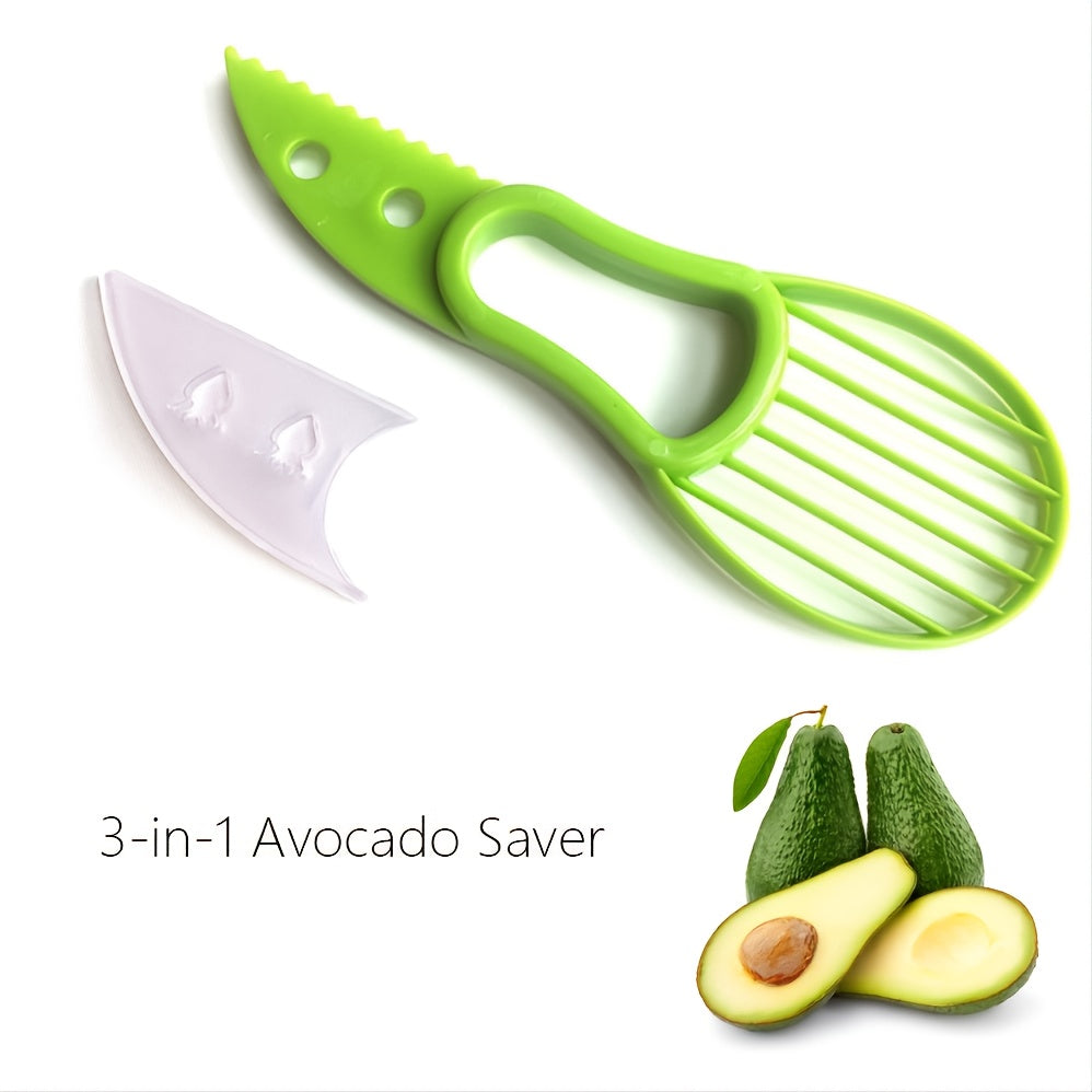 1pc 3-in-1 Avocado Slicer, Shea Corer & Butter Spreader - Green Plastic Kitchen Tool for Effortless Avocado Prep, Food-Safe Vegetable Cutter with Pulp Separator, Perfect for Salads & Sandwiches, Avocado Gifts