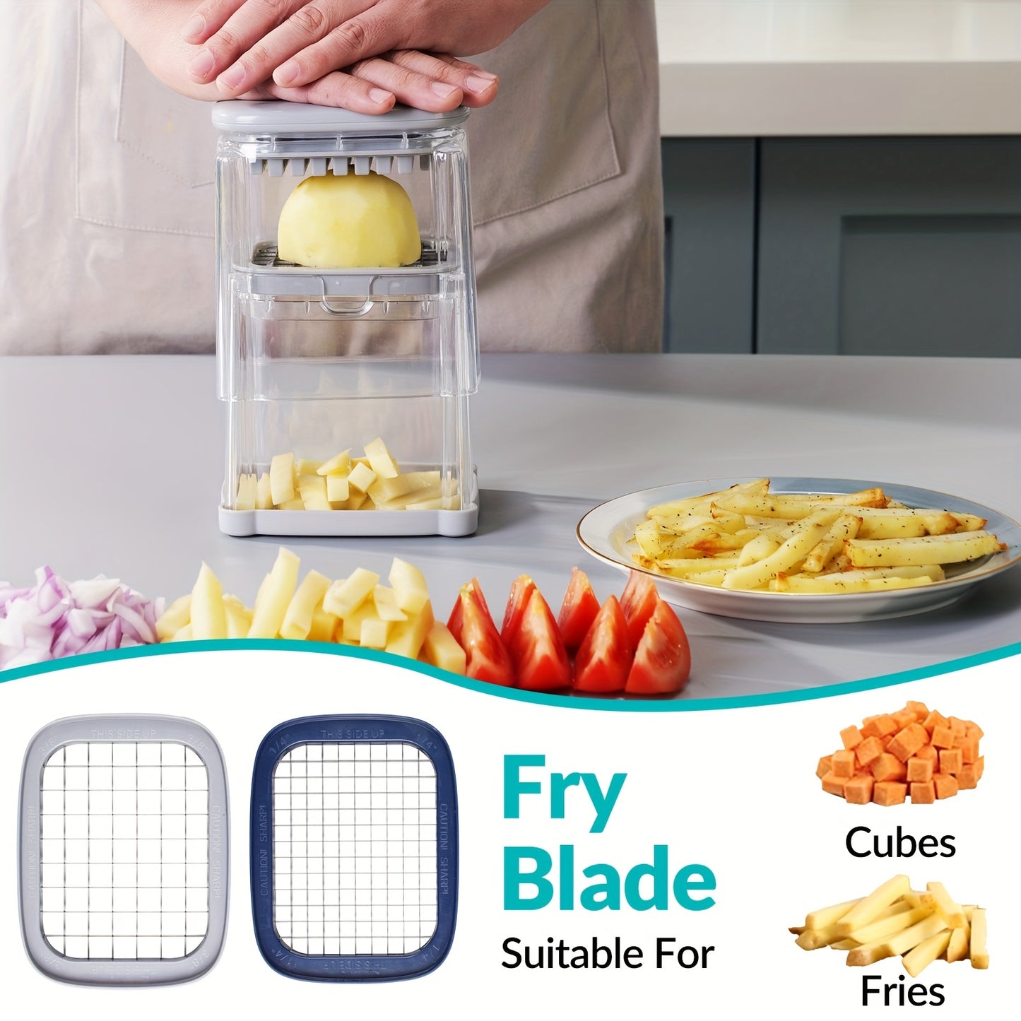 1pc French Fry Cutter, 4-Blade Vegetable Chopper & Dicer for Potatoes, Onions, Chilies, Fruits - Kitchen Utensils & Tools